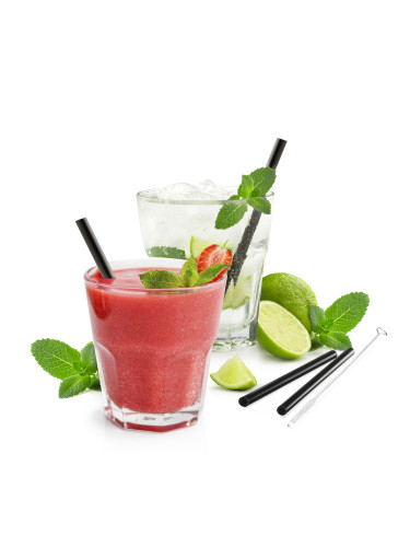 Комплект от 4 броя черни стъклени сламки GEFU FUTURE с четка - 13 см