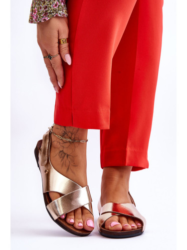 Zazoo Велкро кожени сандали Gold Addison