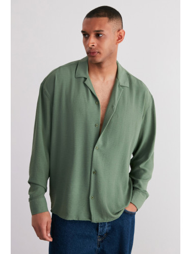 Trendyol Khaki Oversize Fit Wide Collar Summer Linen Look Shirt