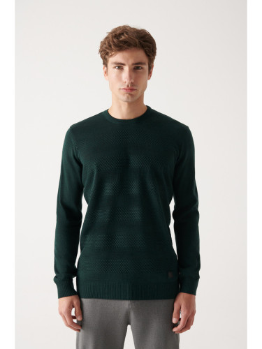 Avva Men's Green Crew Neck Honeycomb Textured Regular Fit Knitwear Sweater