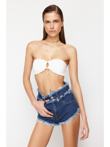 Trendyol Blue Denim Tassel Denim Beach Shorts