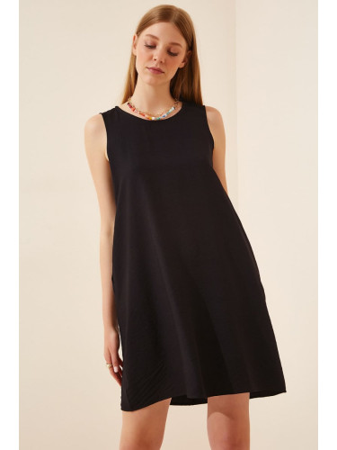 Happiness İstanbul Women's Black Sleeveless Linen Viscose A-Line Dress