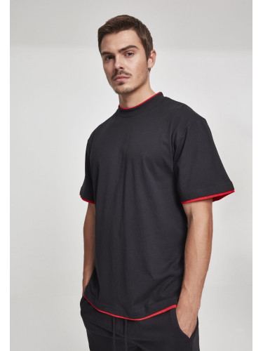 Мъжка тениска с цветни маншети Urban Classics Tall в черно blk/red
