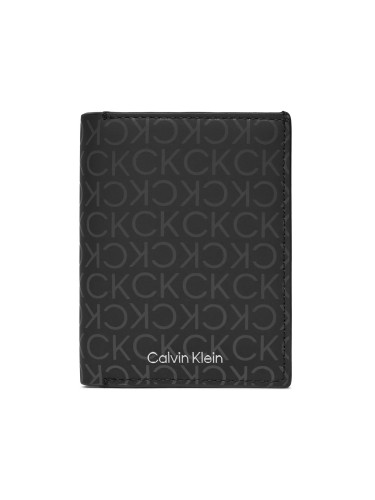 Голям мъжки портфейл Calvin Klein Rubberized Trifold 6Cc W/Detach K50K511379 Черен
