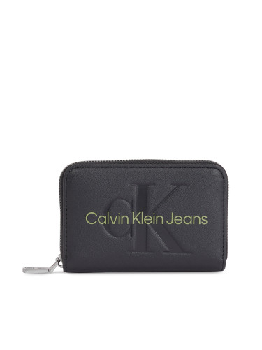 Малък дамски портфейл Calvin Klein Jeans Sculpted Med Zip Around Mono K60K607229 Черен