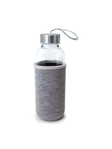 Стъклена бутилка Nerthus със сив неопренов протектор - 400 мл