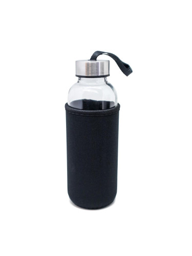 Стъклена бутилка Nerthus с черен неопренов протектор - 400 мл