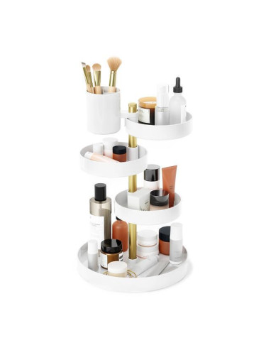 Органайзер UMBRA PIROUETTE за козметика, бижута и аксесоари - цвят бяло и месинг