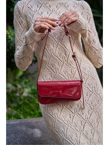 Madamra Burgundy Patent Leather Women's Asymmetric Cut Cuff Bag