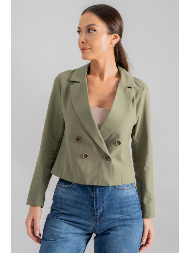 armonika Women's Khaki Double Breasted Collar Gabardine Crop Jacket