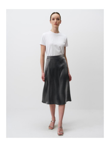 Jimmy Key Silver Normal Waist Shiny Midi Satin Skirt