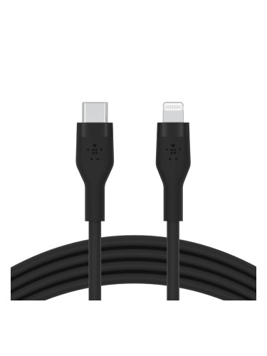 Силиконов кабел Belkin BOOST CHARGE™ USB-C към Lightning 1M, Черен