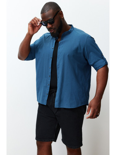 Trendyol Indigo Regular Fit Comfortable Collar Basic Plus Size Shirt