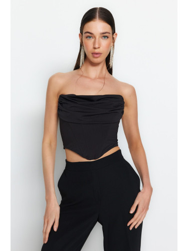 Trendyol Black Crop Lined Corset Detailed Knitted Bustier