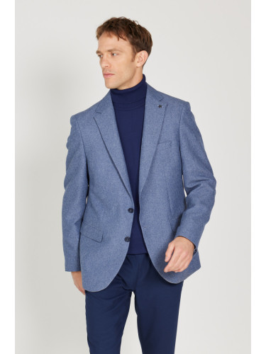 ALTINYILDIZ CLASSICS Men's Light Blue Slim Fit Slim Fit Mono Collar Patterned Blazer Jacket