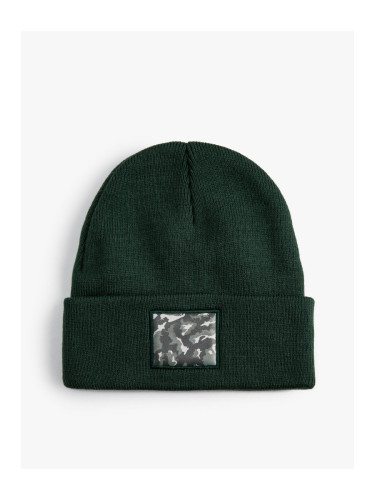 Koton Knit Beanie Camouflage Detail Label Embroidered Fold