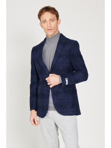 ALTINYILDIZ CLASSICS Men's Navy Blue Slim Fit Slim Fit Mono Collar Woolen Blazer Jacket