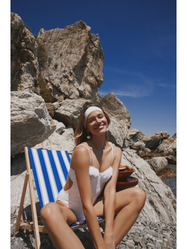 Trendyol White V-Neck Tie-Up Premium Fabric Regular Swimsuit