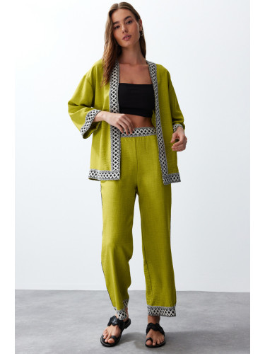 Trendyol Oil Green Embroidered Woven Two Piece Set