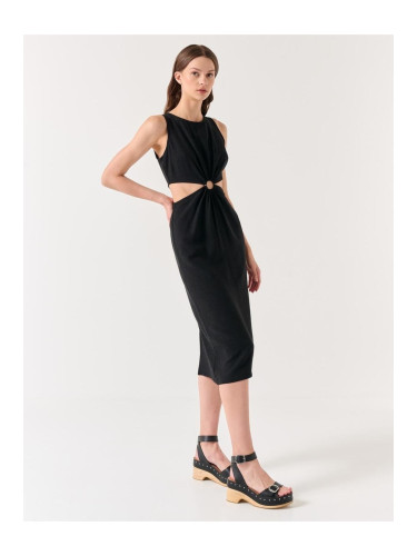 Jimmy Key Black Waist Detail Sleeveless Linen Summer Midi Dress