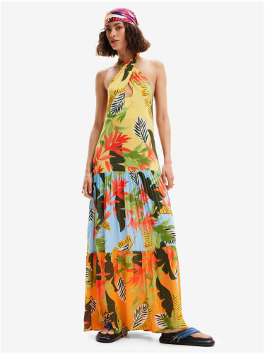 Women's Yellow Floral Beach Maxi Dress Desigual Tropi