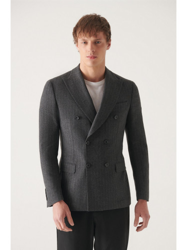 Avva Men's Wool Striped Double-breasted Unlined Jacket