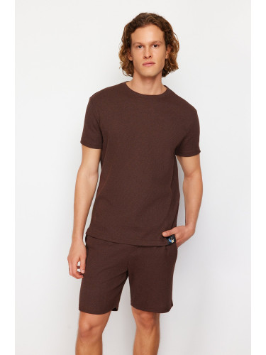 Trendyol Brown Regular Fit Waffles Knitted Shorts Pajamas Set
