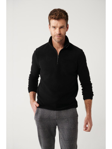 Avva Men's Black Fleece Sweatshirt High Neck Cold Resistant Half Zipper Regular Fit