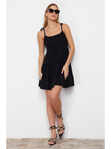 Trendyol Black Woven Mini Dress with Flounce Fabric Skirt