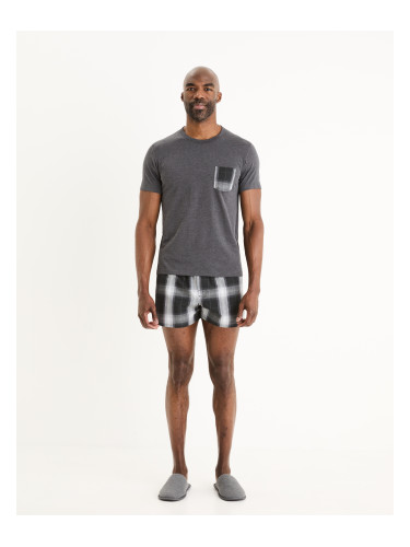 Grey men's plaid short pajamas Celio Gipyshort2