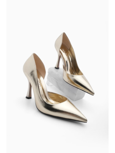 Marjin Women's Pointed Toe Asymmetric Thin Heel Evening Dress Classic Heeled Shoes Velta Gold