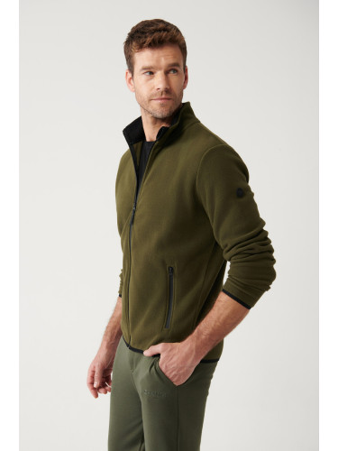 Avva Men's Khaki Fleece Sweatshirt High Neck Cold Resistant Zipper Regular Fit