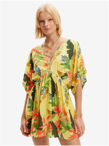 Women's Yellow Floral Beach Dress Desigual Top Tropical Party