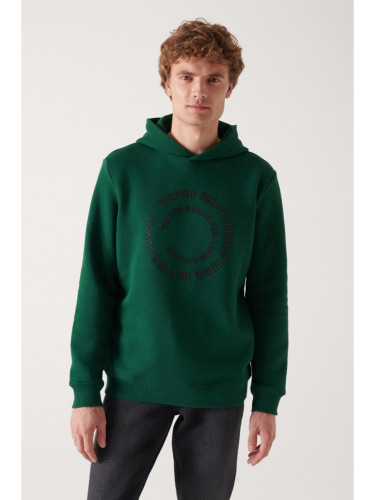 Avva Men's Green Hooded 3 Thread Inner Fleece Printed Regular Fit Sweatshirt