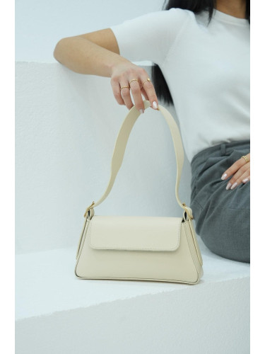 Madamra Cream Women's Plain Design Clamshell Tote Bag