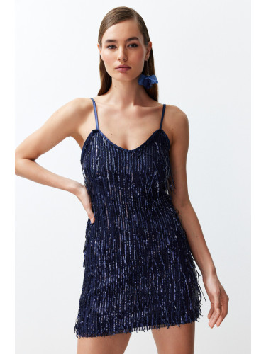 Trendyol Navy Blue Woven Sequin Short Elegant Evening Dress