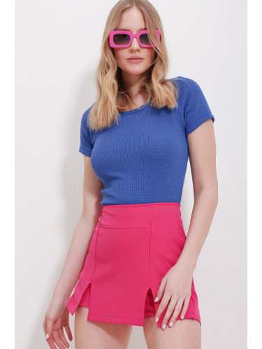 Trend Alaçatı Stili Women's Blue Crew Neck Crop Knitted Blouse