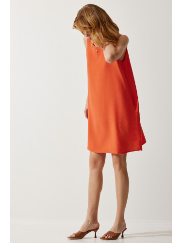 Happiness İstanbul Women's Orange Sleeveless Linen Viscose A-Line Dress
