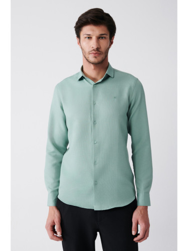 Avva Men's Green Easy-to-Iron Classic Collar See-through Cotton Slim Fit Slim Fit Shirt
