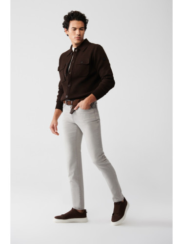 Avva Men's Light Gray Berlin Worn Washed Flexible Slim Fit Slim Fit Jeans