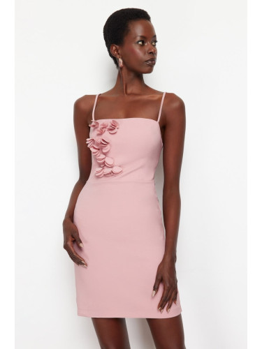 Trendyol Powder Fitted Floral Woven Short Elegant Evening Dress