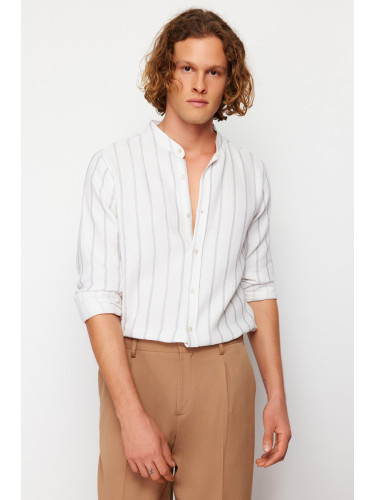Trendyol Ecru Regular Fit Judge Collar 100% Cotton Shirt