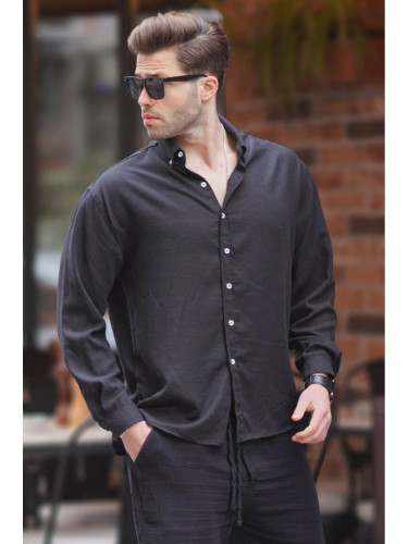 Madmext Men's Black Long Sleeve Oversize Shirt 6735