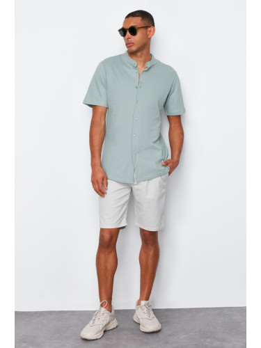 Trendyol Mint Slim Fit Judge Collar Short Sleeve Knitted Pique Summer Shirt