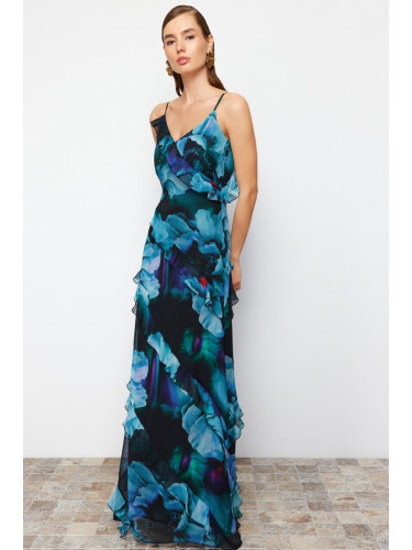 Trendyol Multicolored Ruffled Woven Long Evening Dress