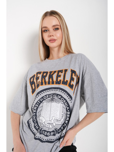 Know Women's Gray Oversize Berkeley Printed T-shirt