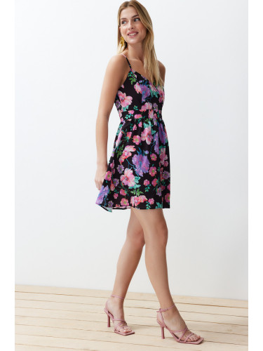 Trendyol Purple Floral Print A-line Double-breasted Collar Mini Woven Dress