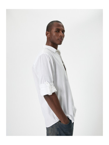 Koton Classic Shirt with Sleeve Detailed Button Long Sleeve