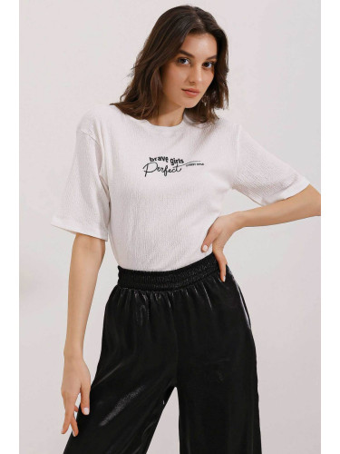 Bigdart 0472 Printed Oversize Knitted T-Shirt - White