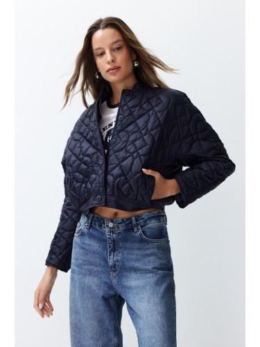 Trendyol Navy Blue Oversize Pattern Geometric Patterned Quilted Coat